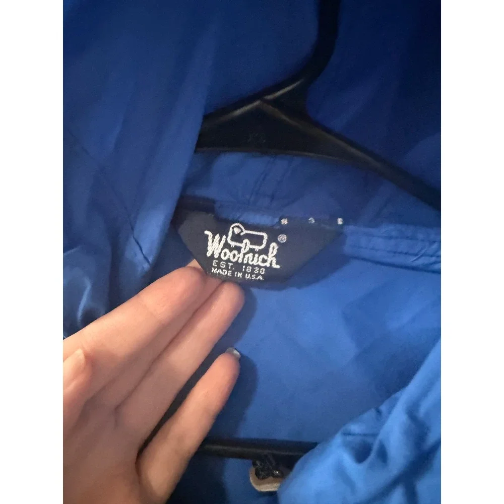 Vintage Woolrich Anorak Windbreaker Blue Half Zip Hooded Pullover Made in USA XL